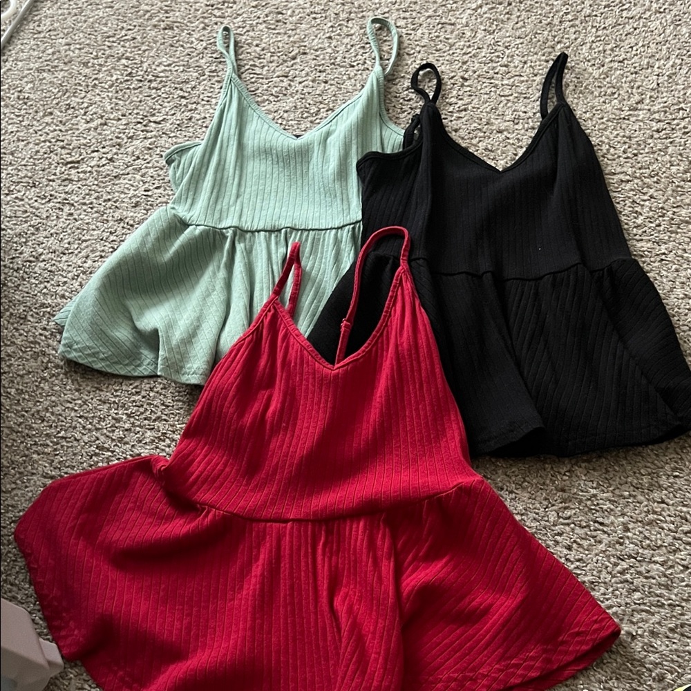 SHEIN Women's Ribbed Peplum Tops - Mint, Black, Red